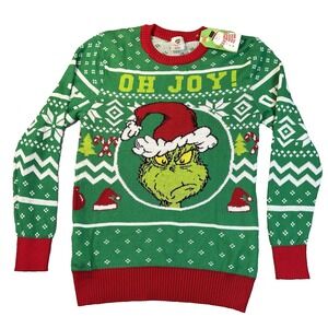 NEW Grinch OH JOY Mens Small green Holiday Movie Ugly Christmas Sweater Dr Seuss